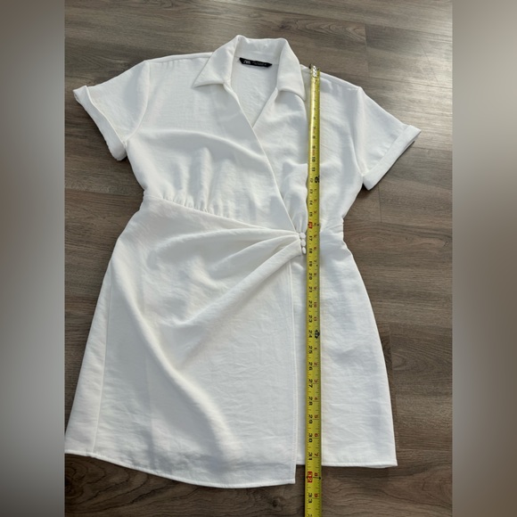 Zara white shirt dress wrap mini dress buttons oyster color size M colla… - Picture 4 of 10
